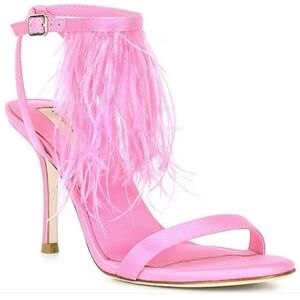 Antonio Melanix Breast Cancer Awareness Capsule Stacy Feather Stiletto Sandals 7